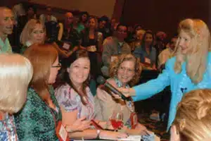 Snowden with audience members